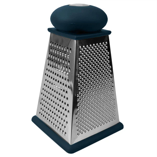 Comfortable Grip Non-Skid Pyramid Shaped Stainless Steel Box Cheese Grater with Handle, Indigo