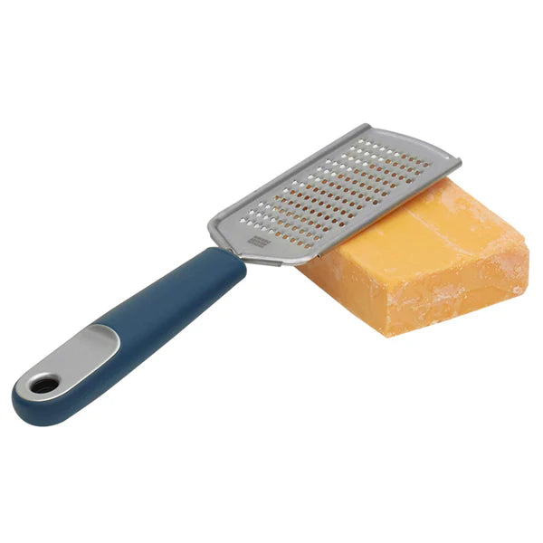 Comfortable Grip Handheld Flat Stainless Steel Cheese Grater, Indigo