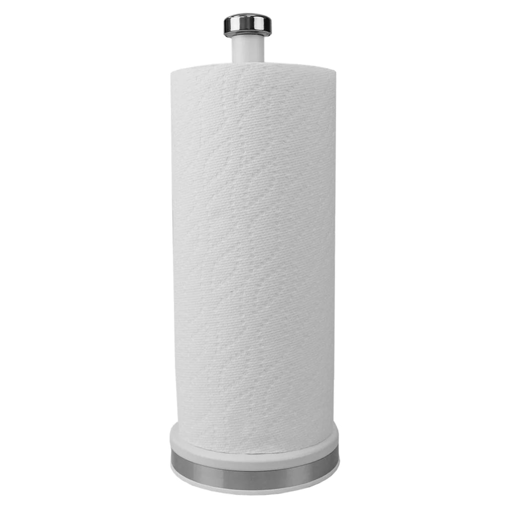 Soho Freestanding Tin Paper Towel Holder with Easy Twist On Finial, White