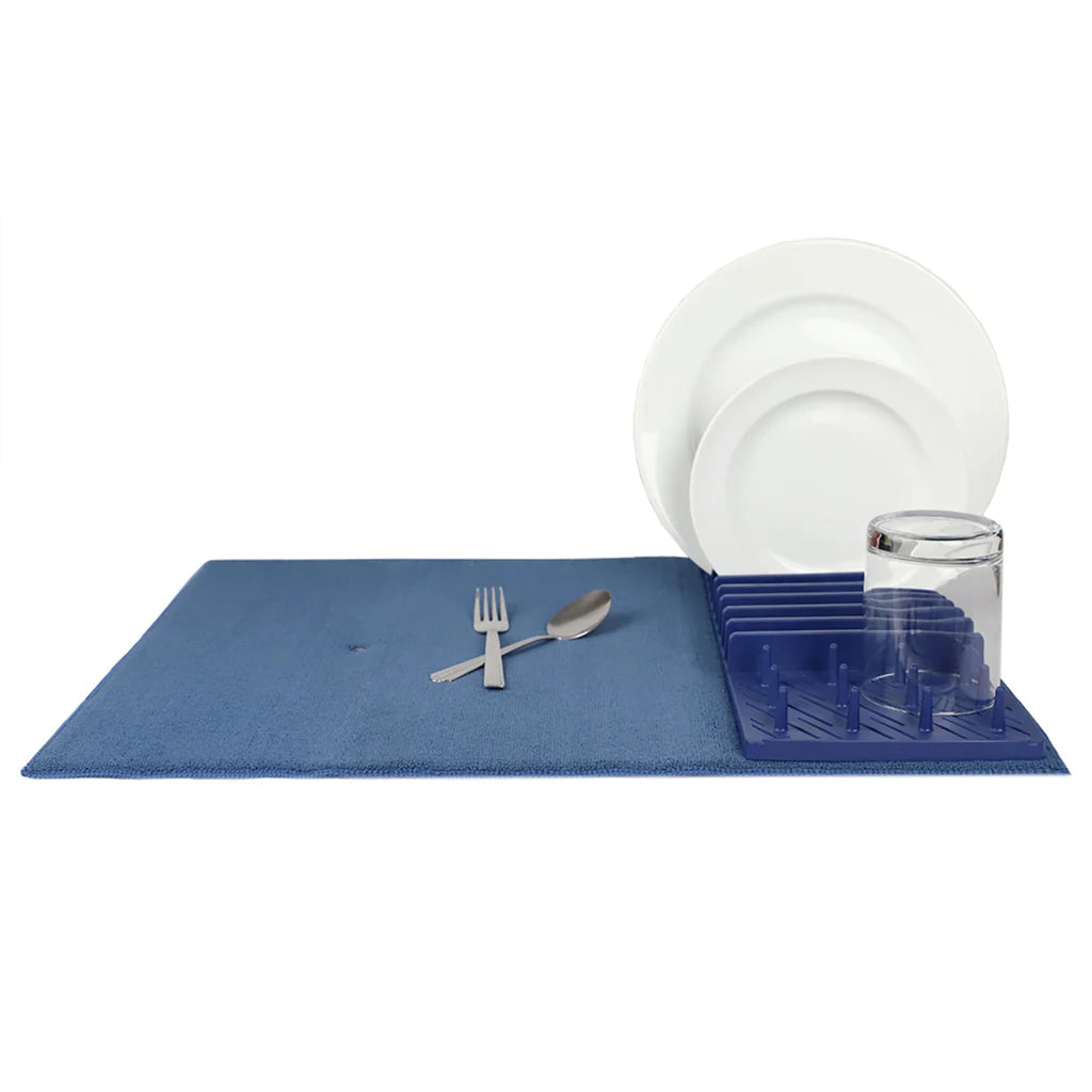11 Slot Plastic Dish Drying Rack with Super Absorbent Mat, Indigo ...