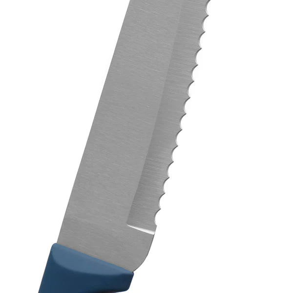 Comfortable Grip 8 Inch Stainless Steel Serrated Bread Knife, Indigo