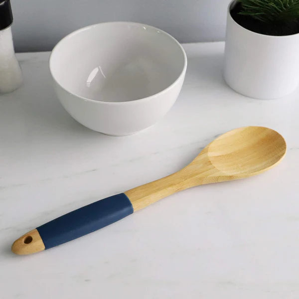 Bamboo Serving Spoon with Indigo Silicone Handle