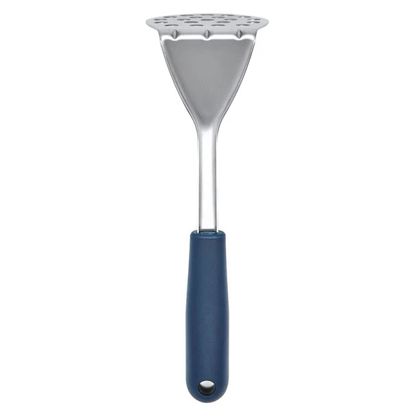 Comfortable Grip Vertical Handle Manual Stainless Steel Potato Masher, Indigo