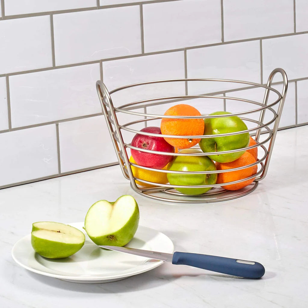 Simplicity Tapered Steel Wire Fruit Basket with Built in Open Handles, Satin Nickel