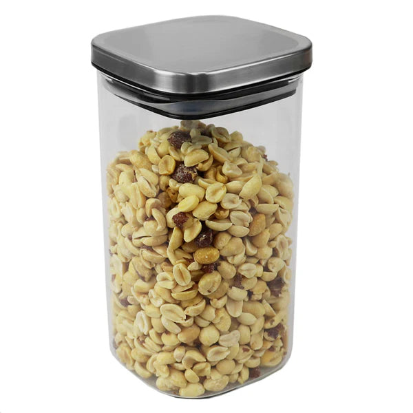 Square Borosilicate Glass Canister with Stainless Steel Top