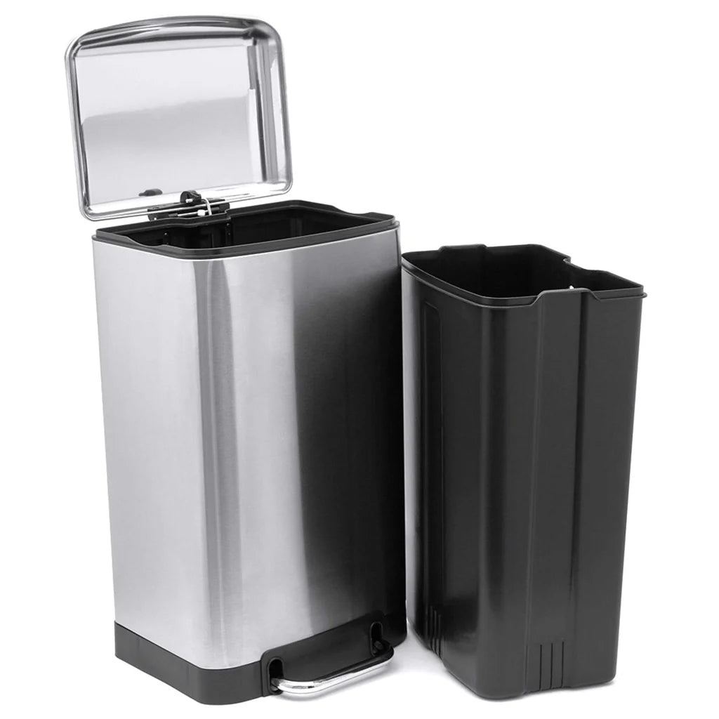 Soft Close 30 Liter Step On Stainless Steel Waste Bin, Silver