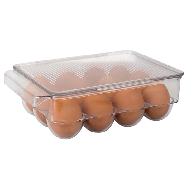 Stackable 12 Compartment Plastic Egg Container with Lid, Clear