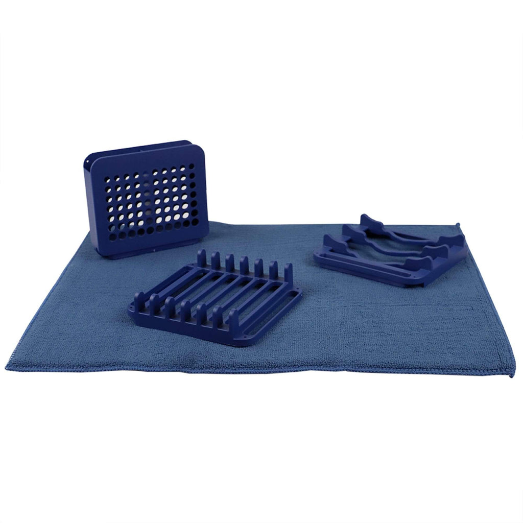 Michael Graves Design 3 Section Plastic Dish Drying Rack with Super Absorbent  Microfiber Mat, Indigo, KITCHEN ORGANIZATION