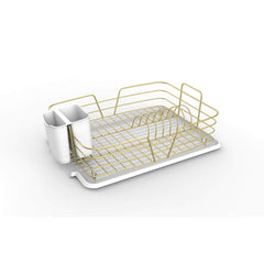 Michael Graves Design Gold Finish Steel Wire Compact Dish Rack with  Oversized Utensil Holder, Indigo, KITCHEN ORGANIZATION