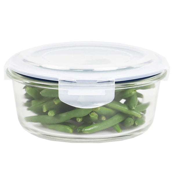 32 Ounce High Borosilicate Glass Round Food Storage Container with Indigo Rubber Seal