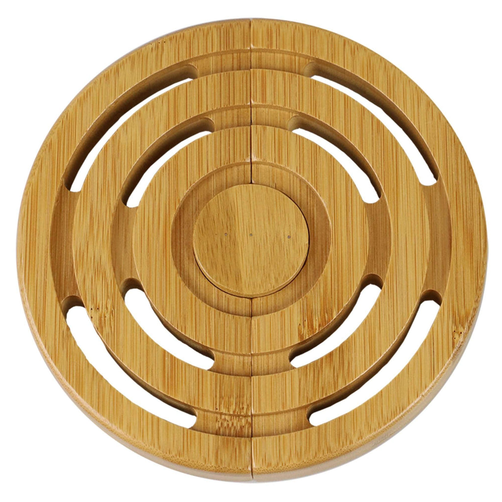 Expandable Slatted Round Bamboo Trivet, Natural