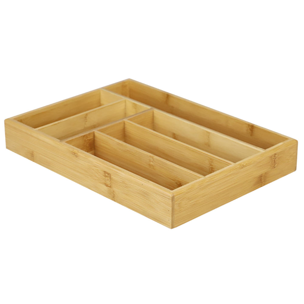 6 Compartment Bamboo Cutlery Tray, Natural
