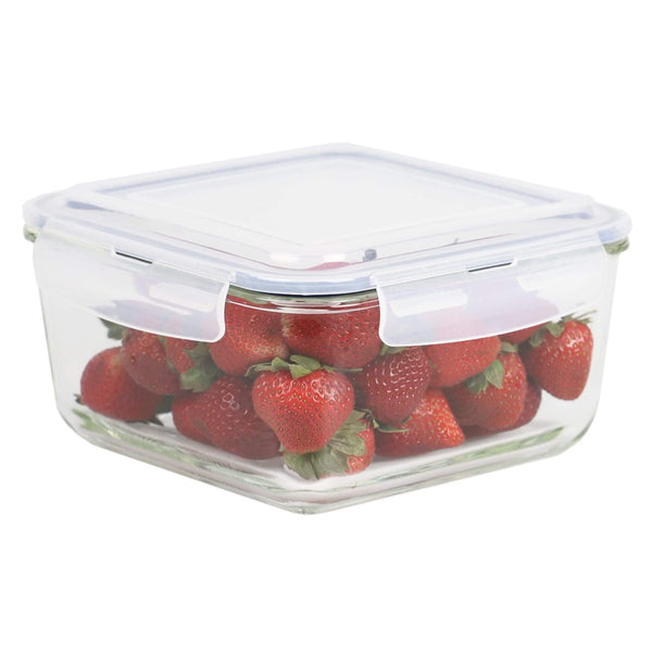 74 Ounce High Borosilicate Glass Square Food Storage Container with Indigo Rubber Seal