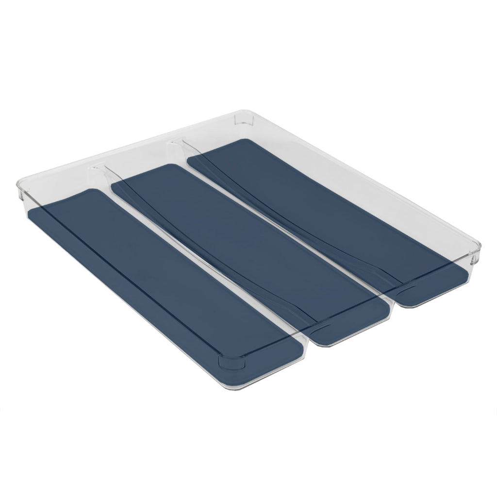 X-Large 3 Compartment Rubber Lined Plastic Cutlery Tray, Indigo