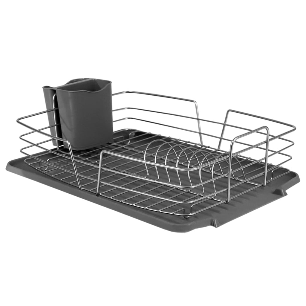 Deluxe Dish Rack with Satin Nickel Finish and Removable Utensil Holder, Grey/Silver