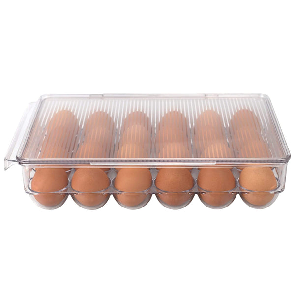 Stackable 24 Compartment Plastic Egg Container with Lid, Clear
