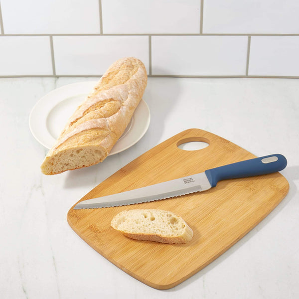 Comfortable Grip 8 Inch Stainless Steel Serrated Bread Knife, Indigo