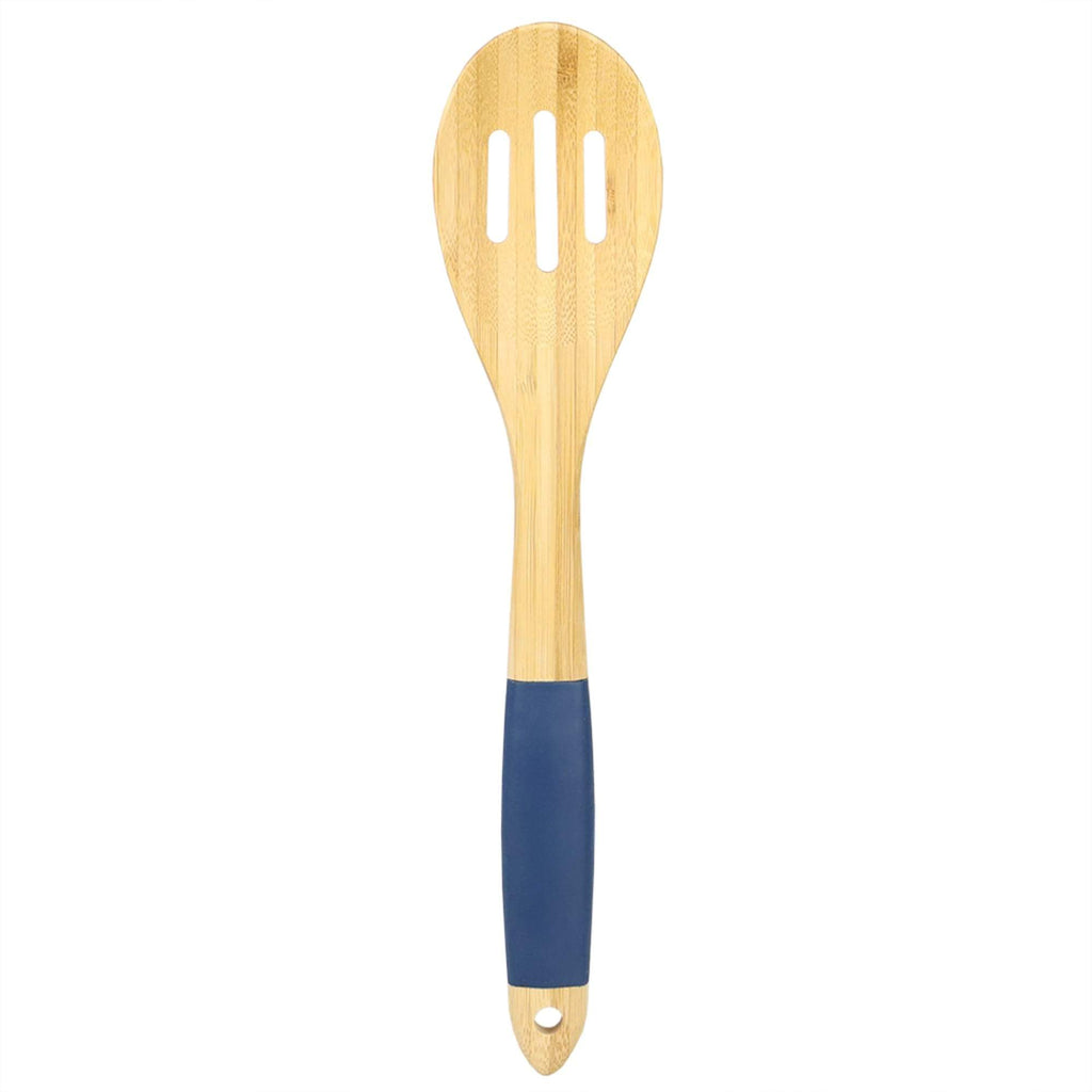 Slotted Bamboo Spoon with Indigo Silicone Handle