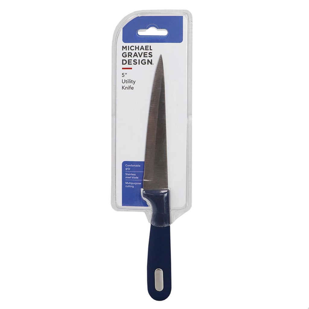 Michael Graves Design Comfortable Grip 5 inch Stainless Steel Utility Knife,  Indigo, FOOD PREP