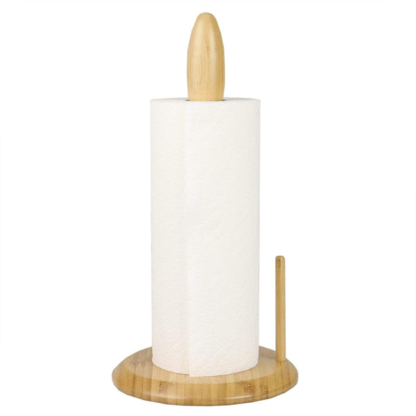 Freestanding Bamboo Paper Towel Holder with Side Bar, Natural