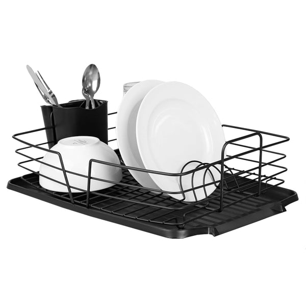 Deluxe Dish Rack with Black Finish and Removable Utensil Holder, Black