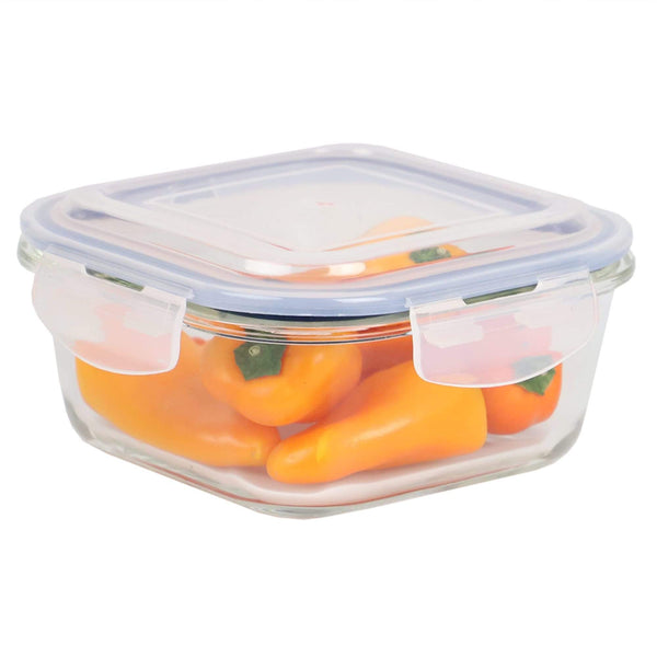 27 Ounce High Borosilicate Glass Square Food Storage Container with Indigo Rubber Seal