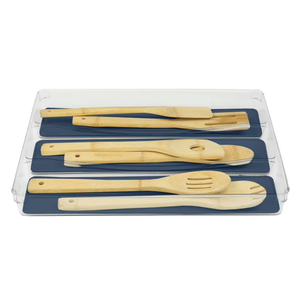 X-Large 3 Compartment Rubber Lined Plastic Cutlery Tray, Indigo