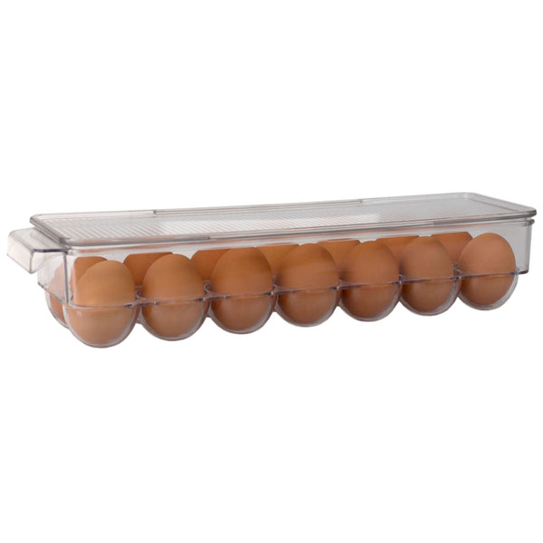 Stackable 14 Compartment Plastic Egg Container with Lid, Clear