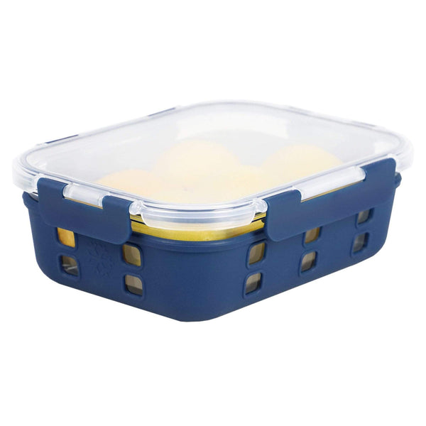 X-Large 51 Ounce High Borosilicate Glass Food Storage Container with Plastic Lid, Indigo
